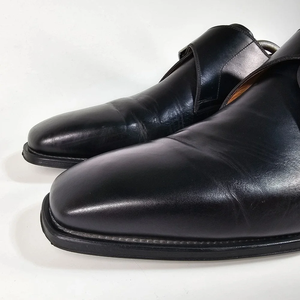 Magnanni Black Leather Single Monk Strap Loafers